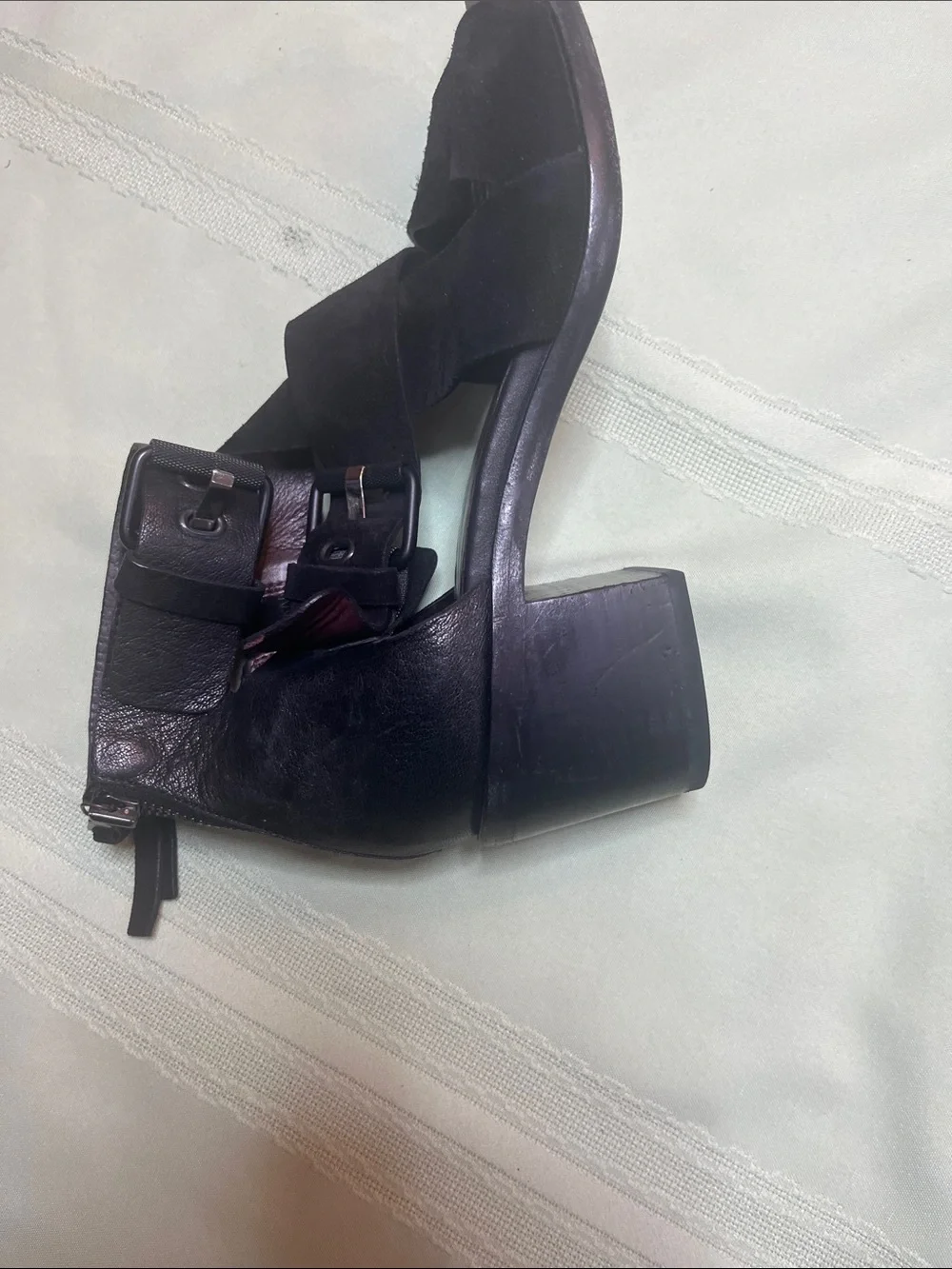 rag & bone Black Suede Crisscross Buckle Block Heels